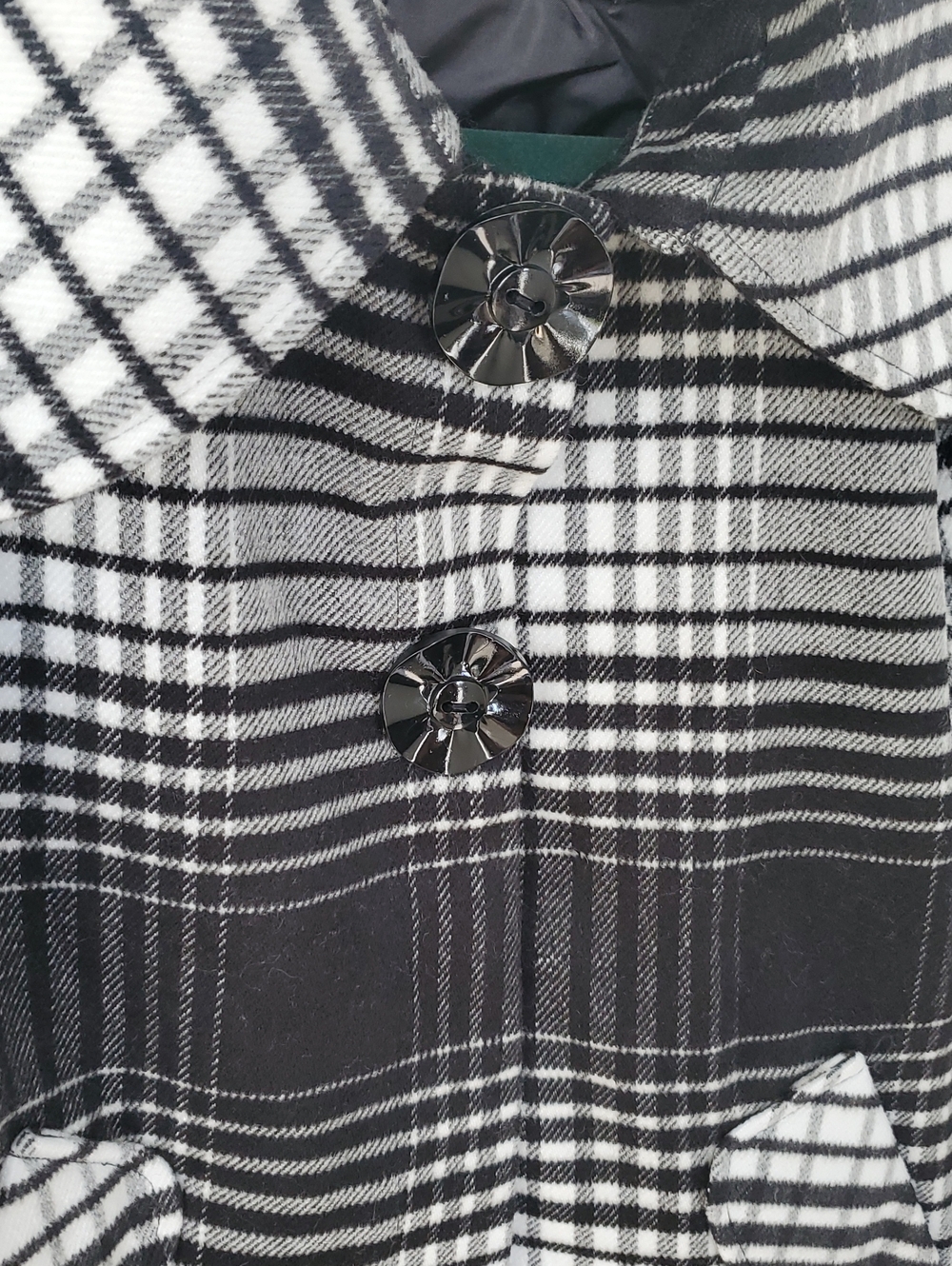 Lavena- Wool 45% Sz.14 Black & White Check Plaid Crop Coat - Picture 5 of 8